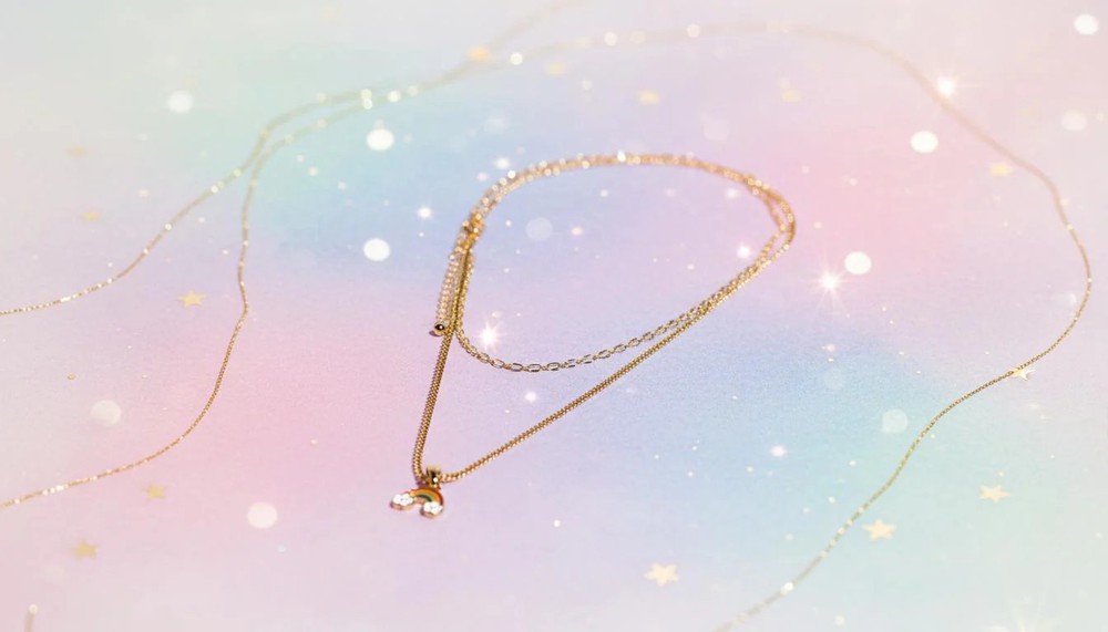 2 Row Gold Rainbow Necklace