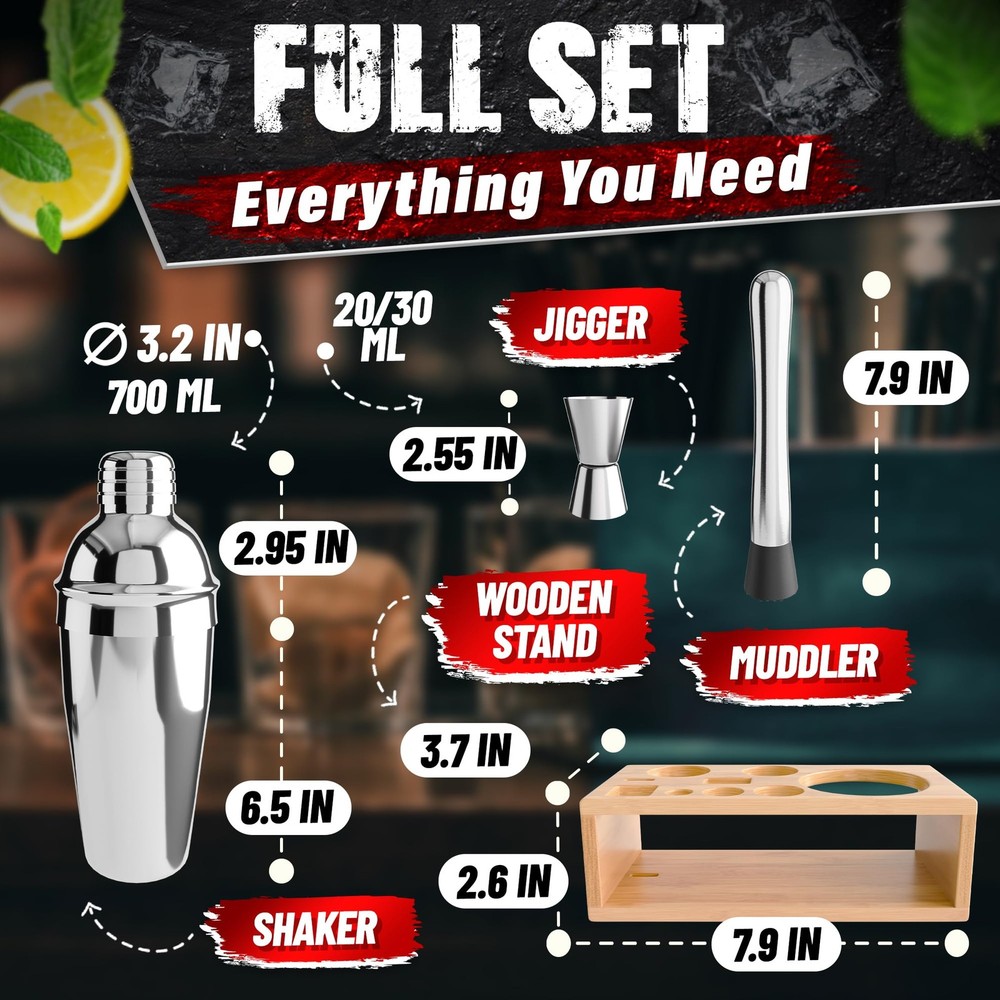 Mixology Bartender Kit with Stand – 10 Pcs Bar Set, 10 Silver Set