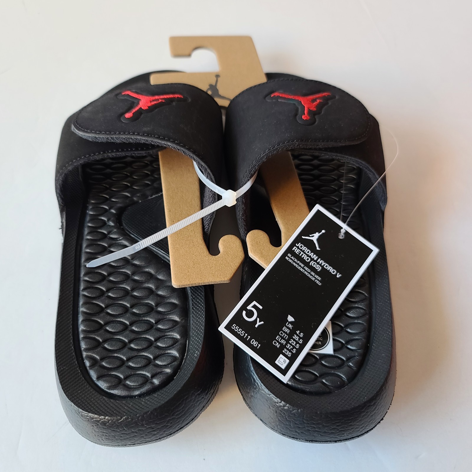 Air Jordan Hydro V Retro Black Fire Red Silver 555511-061 Youth Slides