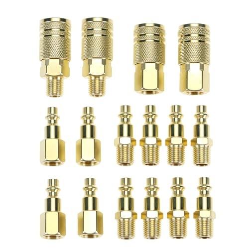 16 Pack 1/4" NPT Air Hose Fittings Kit, Solid Brass Quick Connect Compressor