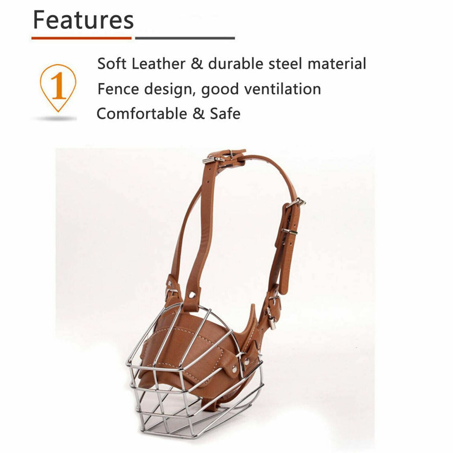 Metal Wire Leather Basket Cage Dog Mouth Muzzle w Adjustable Straps No Bite Bark