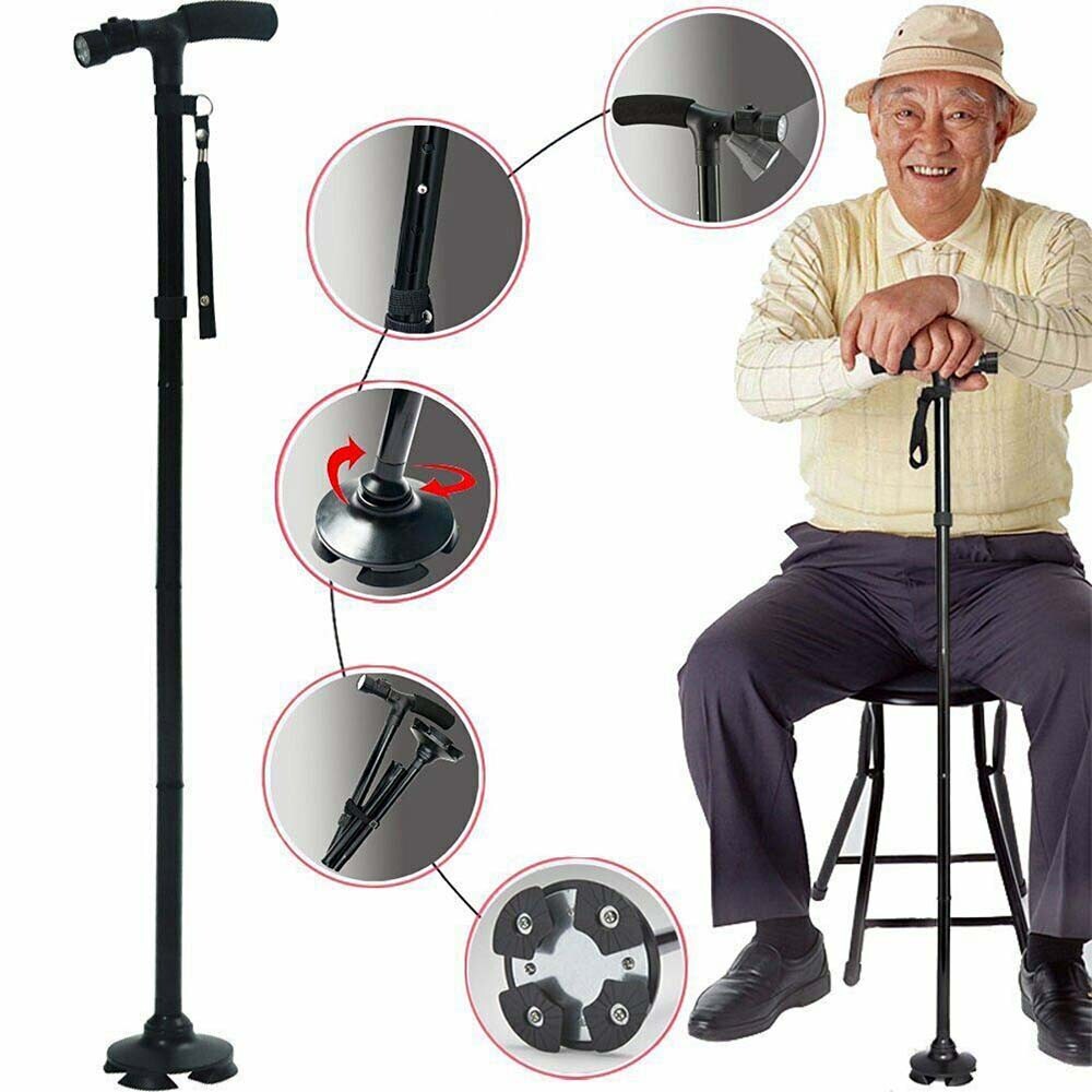 2Pcs Lightweight Collapsible LED Walking Stick Folding Adjustable Walking Cane