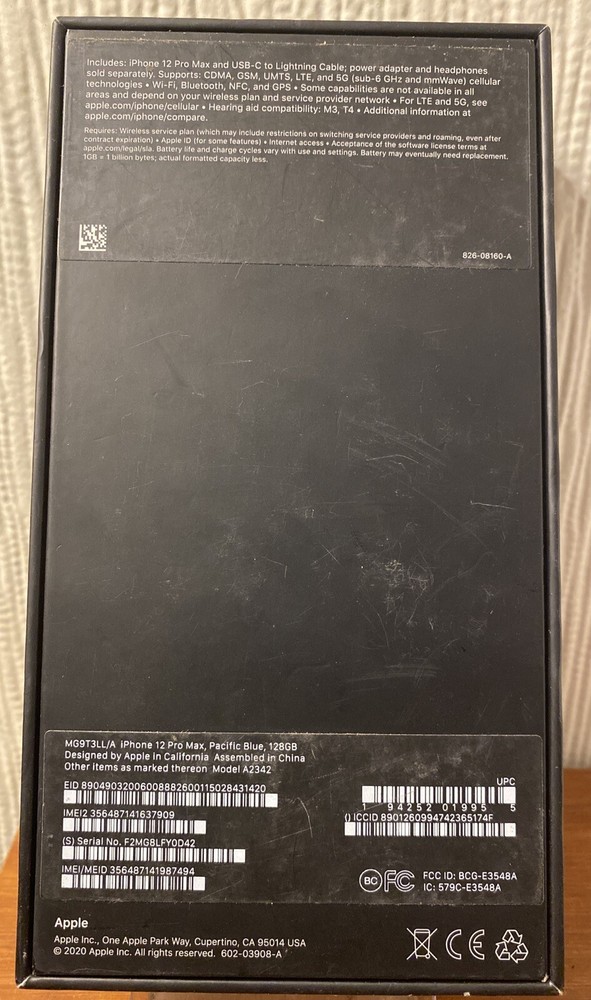 EMPTY BOX ONLY - Apple iPhone 12 Pro Max Pacific Blue 256GB A2342 Replacement