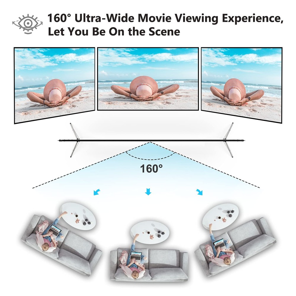 Projector Screen with Stand, 100 inch Portable Foldable Projection Screen wit...