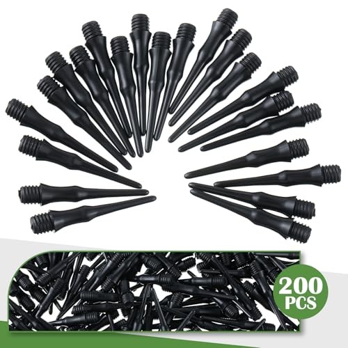 200 Pack 2BA Thread Soft Tip Dart Points Plastic Replacement Dart Tips Black