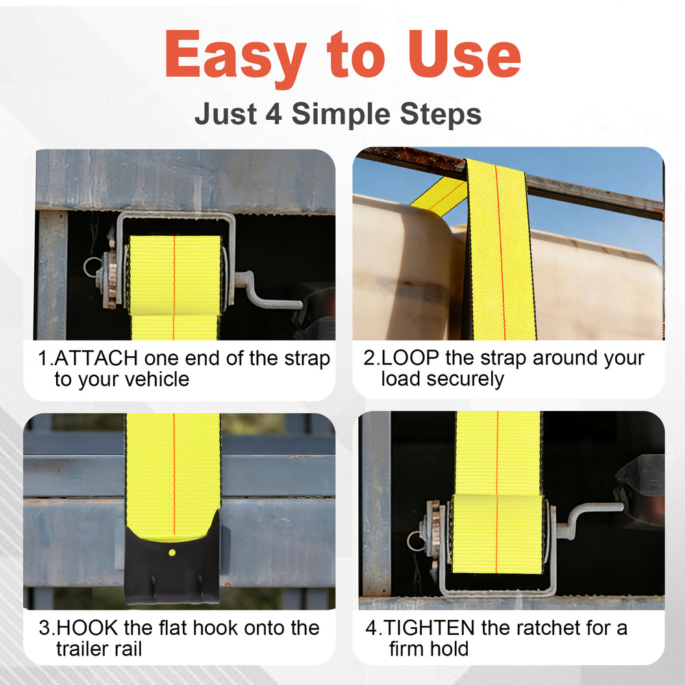4 Pack Winch Straps, 4" x 30' Heavy Duty Tie Down with Flat Hooks