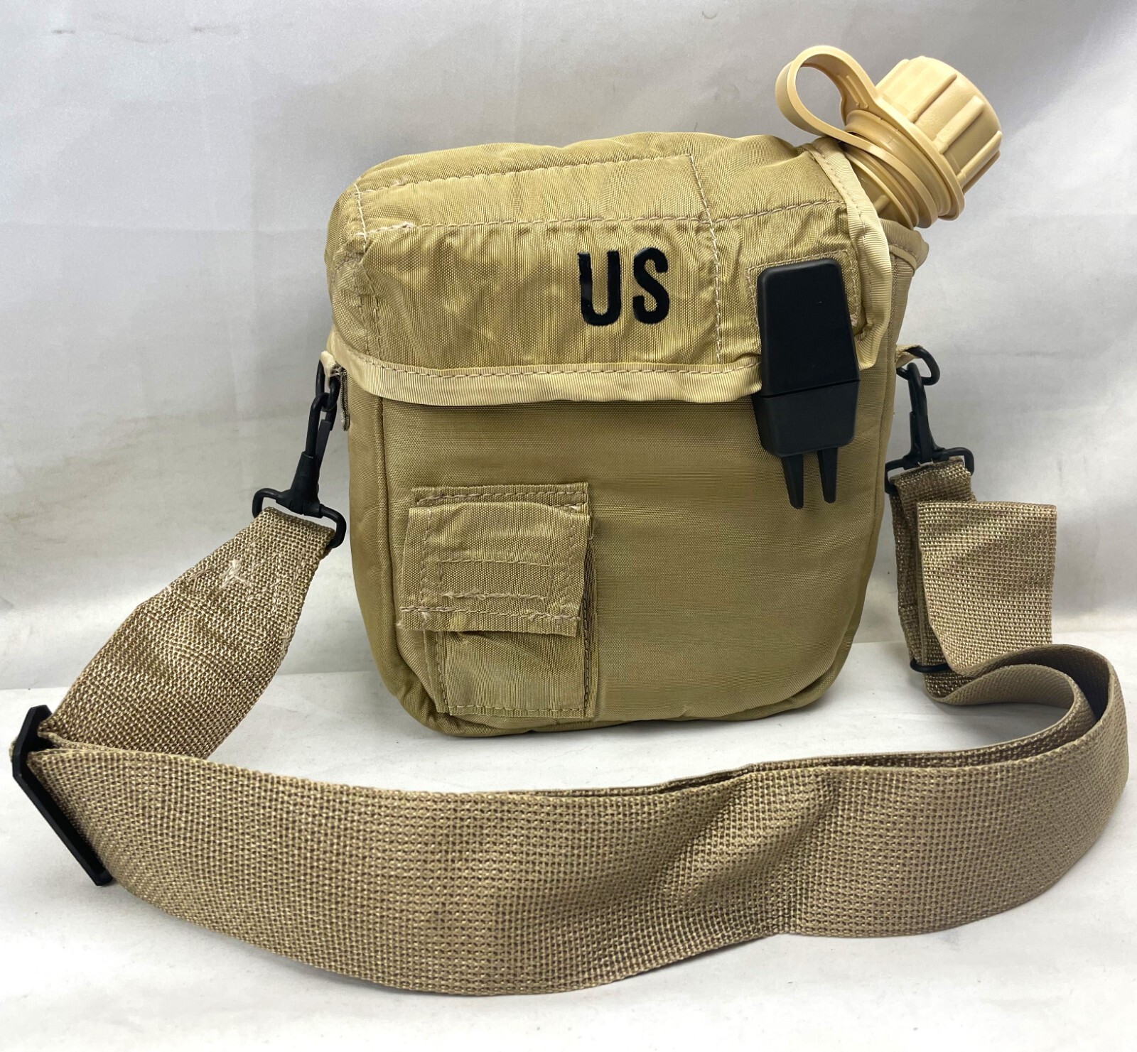 US Military 2 QT Collapsible Water Canteen & Cover Pouch Desert Tan w/ Strap NEW