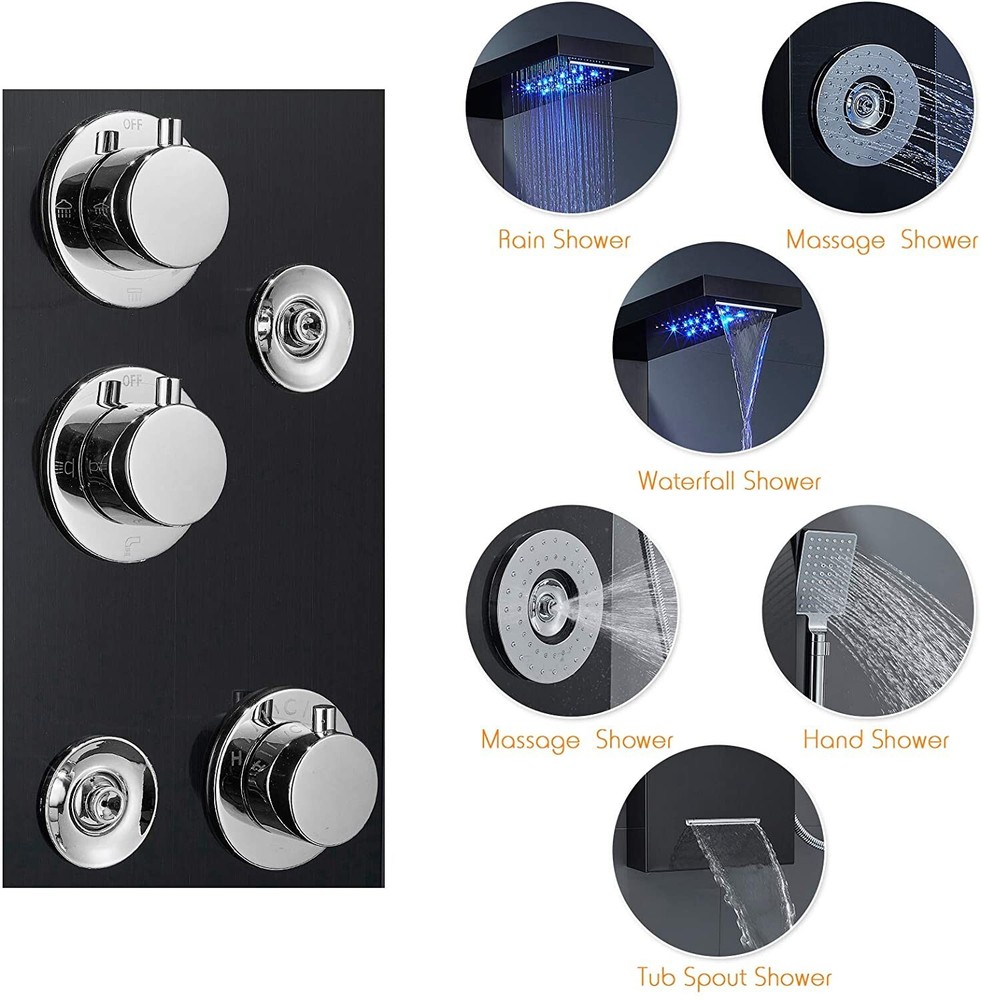 ELLO&ALLO Shower Panel Tower System LED Rainfall Waterfall Head Massage Jet