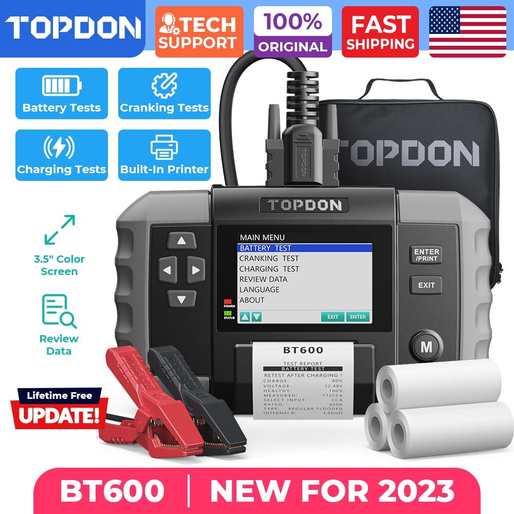 BT600 TOPDON High-Precision Battery Tester with Built-in Printing Function