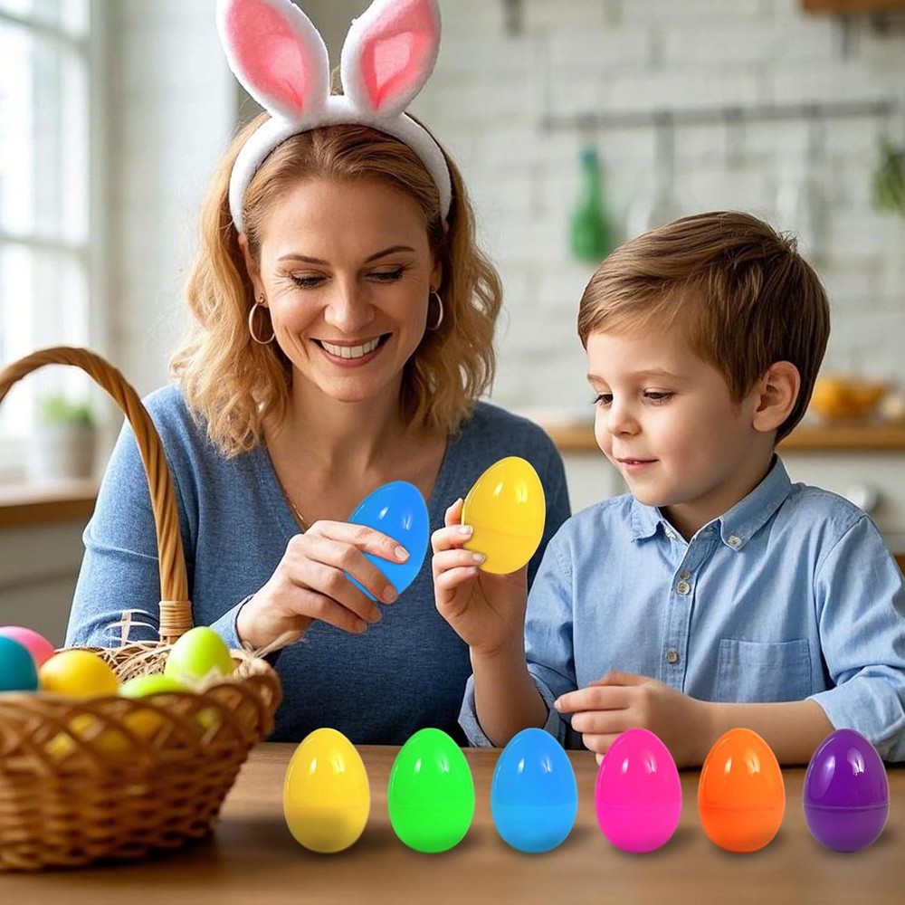 UOUYOO Empty plastic eggs 3.4 inch unfilled plastic Easter eggs for Easter Egg H