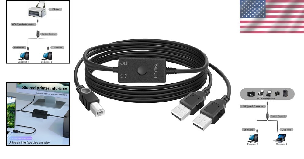 Printer Cable Splitter 1 in 2 Out Printer Splitter for Two Computers Male to