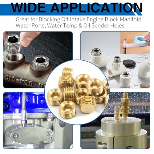 1/4" NPT Male Plug, Brass Internal Hex Thread Pipe Plug, Hex Countersunk Head