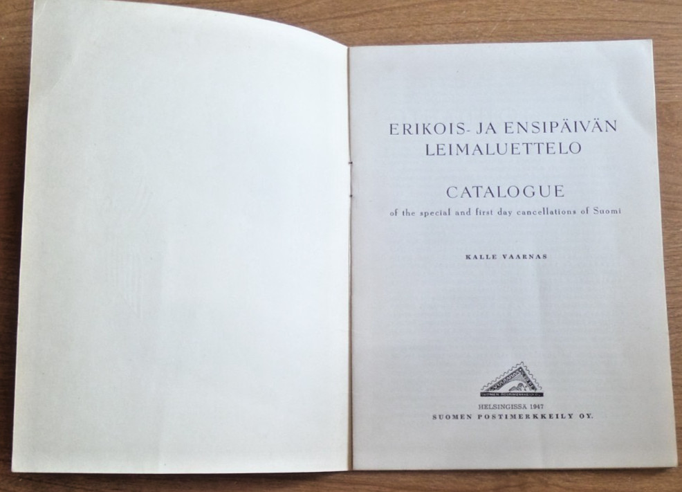Finland postal cancellations booklet special & first day 1947 Kalle Varnas