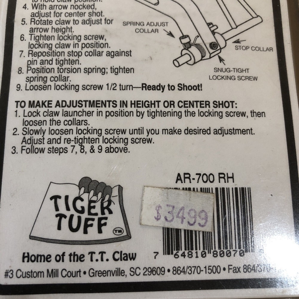 NOS Tuff Buddy Arrowrest With Big Claw Launcher