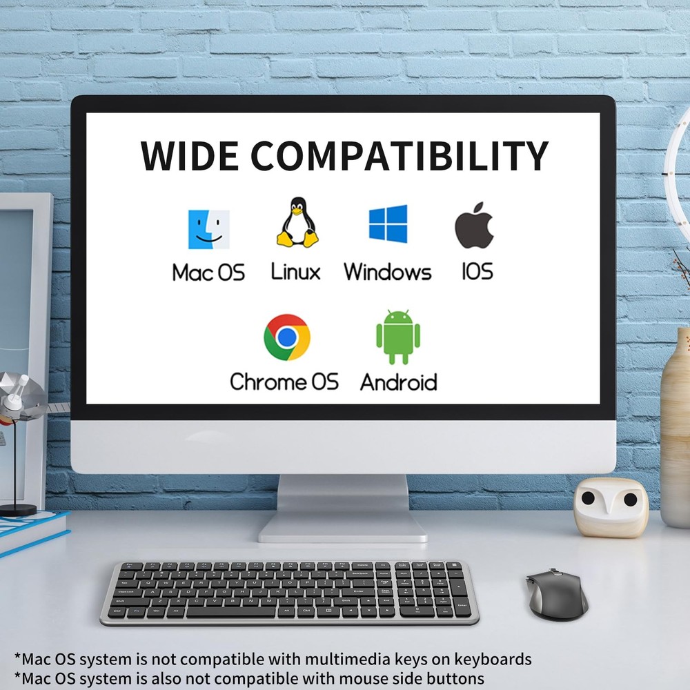 Wireless Silent Keyboard And Mouse Combo FullSize Calculator Button Grey