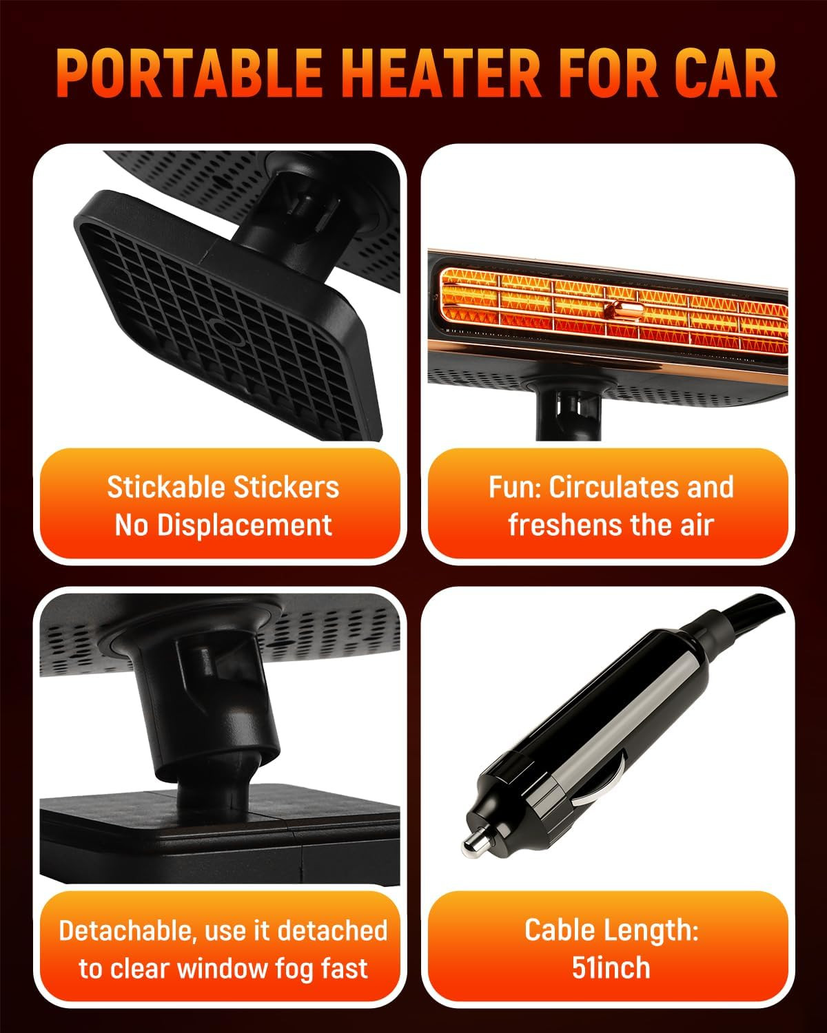 Car Heaters for Vehicle, 12V Portable Heater for Car, 3-In-1 Plug in Car Heater,