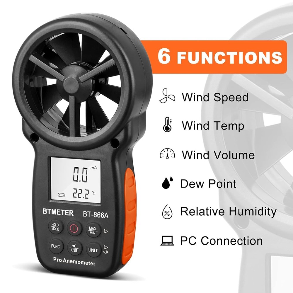 Pro Handheld HVAC Anemometer CFM Air Flow Wind Speed Meter USB Data Logging