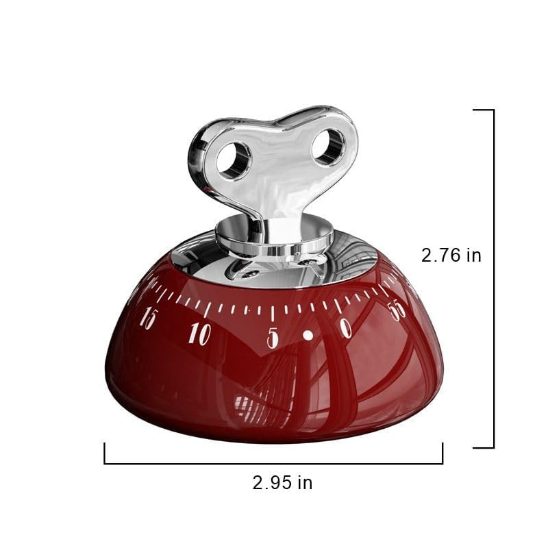 Retro Mechanical Kitchen Timer, Red, 60-Minute Countdown with Magnetic Back,