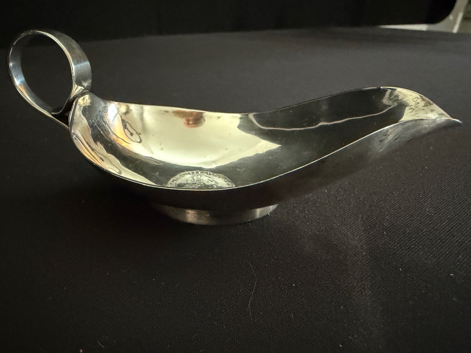 1832 London Sterling Pap Boat with 1787 Shilling in Bottom Jonathan Hayne