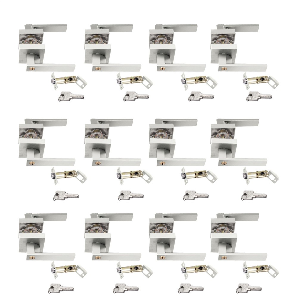 Silver Door Lever Privacy Passage Dummy Handle Interior Square Knobs 12 pack