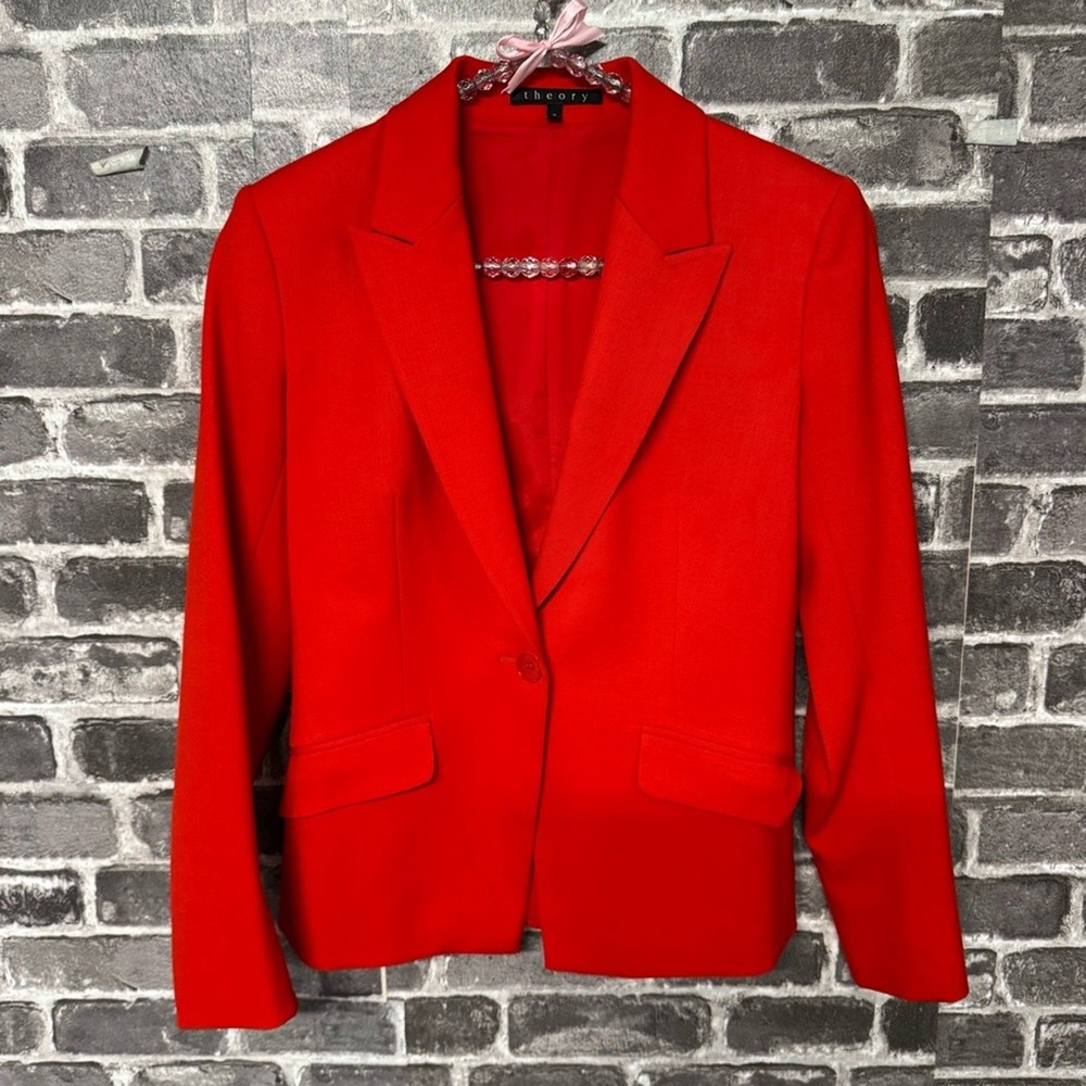 Theory wool blazer red one button closure pockets jacket SIZE 0
