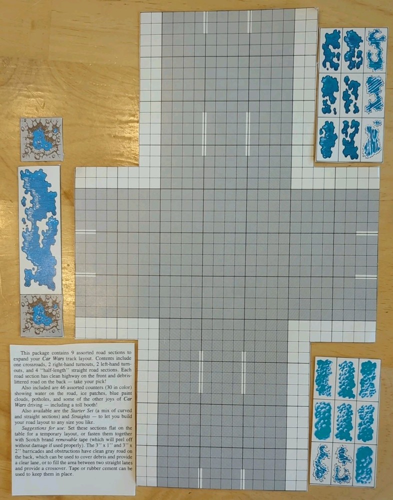 SJG Car Wars Deluxe Road Sections, Set 2 - Intersections. Partially cut.