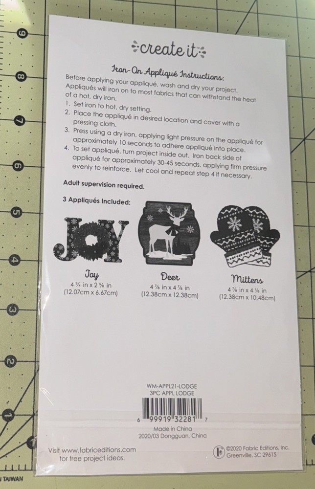 CREATE IT IRON-ON APPLIQUES Deer, Mittens & Joy