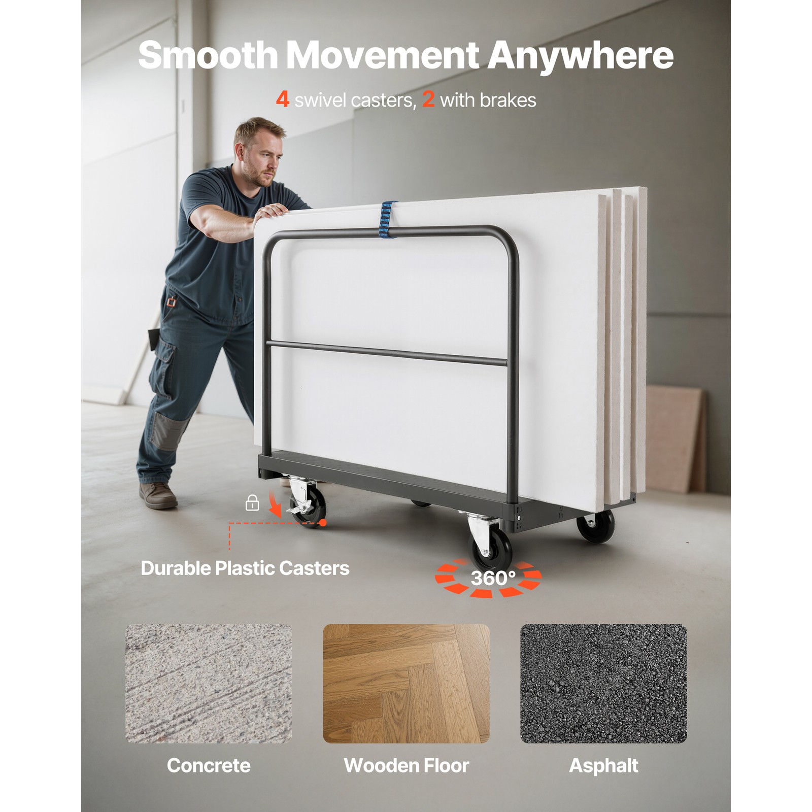 Uimoso Drywall Cart Dolly 1800 lbs Capacity 2-in-1 Steel Panel Truck 3Handrails