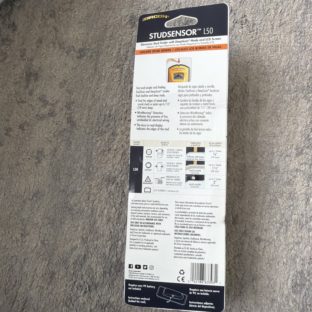 Zircon L50 Edge Finding StudSensor Deep Scanning Stud Finder Wire Warning