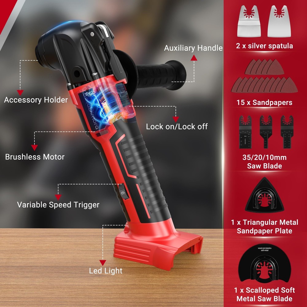 Cordless Oscillating Multi Tool Compatible with Milwaukee 18V Red