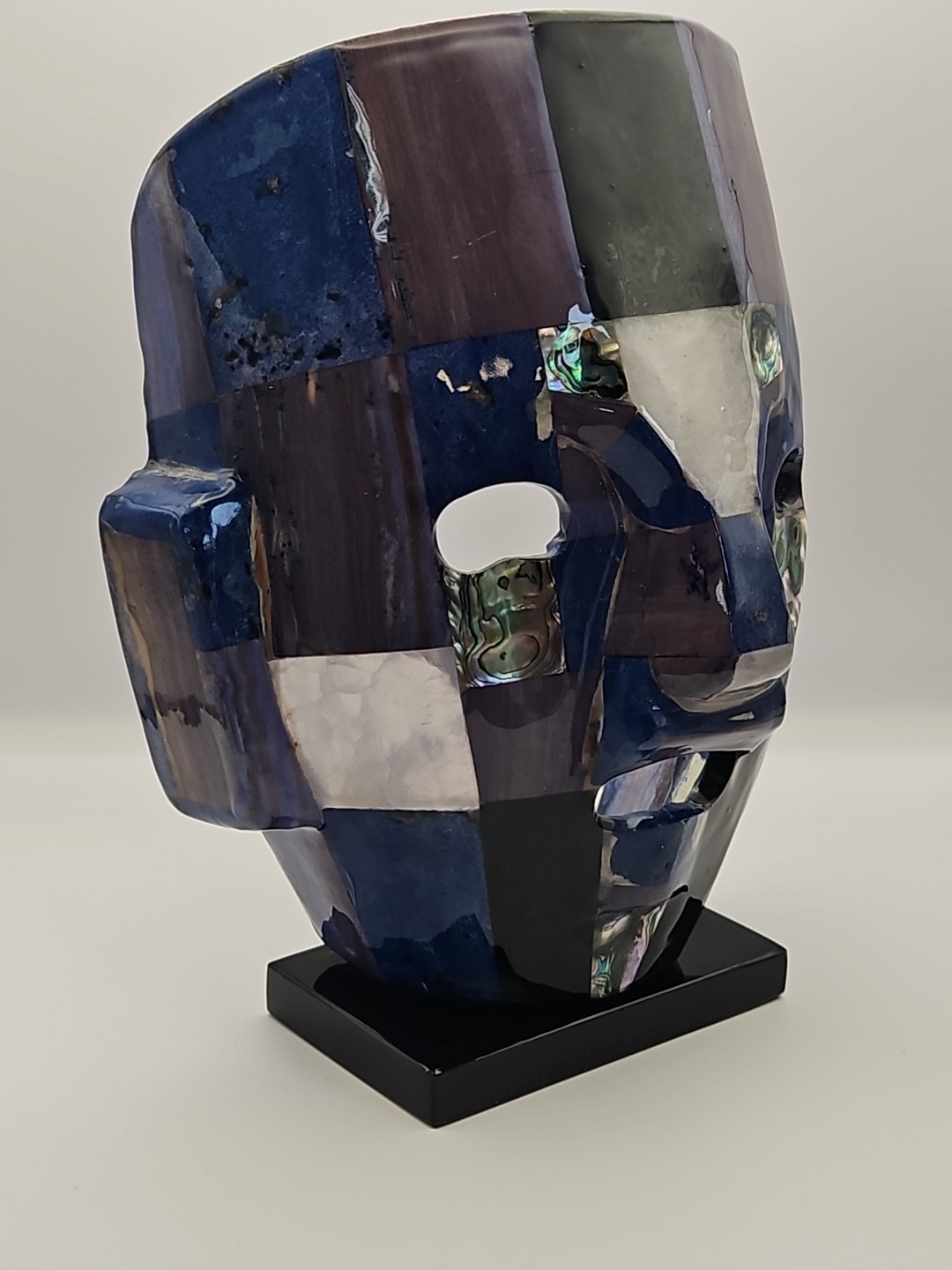 Mexican Mexico Mayan Aztec Death Burial Mask Abalone Stone Figurine Decorative