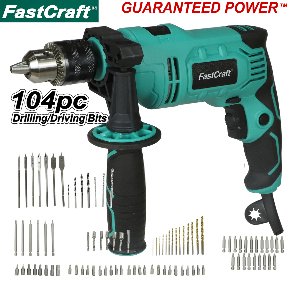 Impact Drill Driver +104pc Bits FastCraft High End Hammer Drill PRO Grade Corded