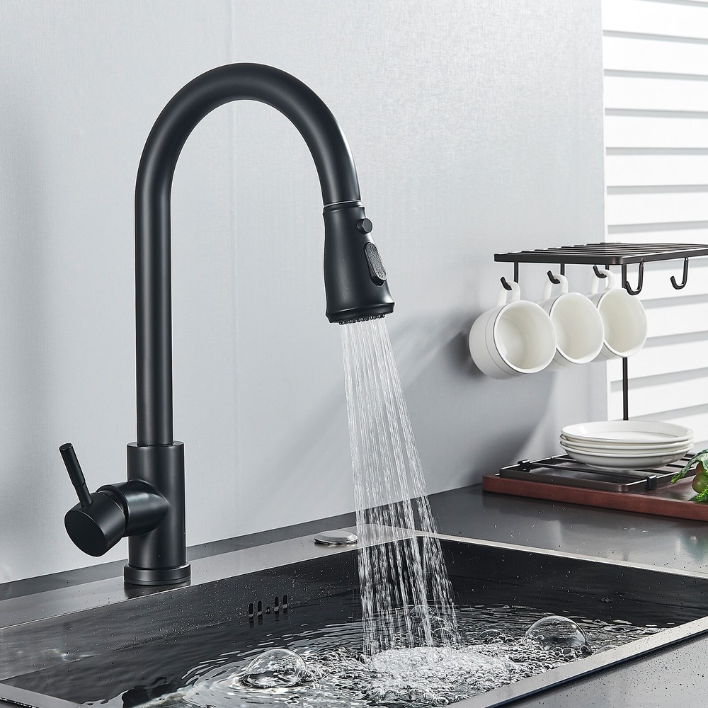 Touch Sensor Kitchen Sink Faucet Pull Down Sprayer Matte Black Single Hand Taps