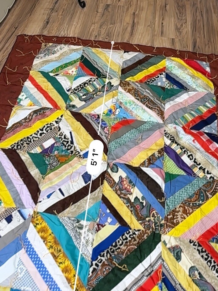 Handmade Quilt Blanket Handtie Patchwork Multi fabric Lap Throw Wheelchair Sofa