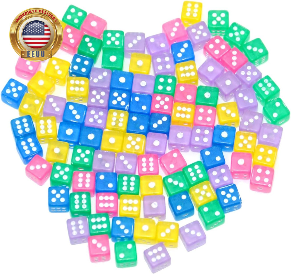 100 Assorted D6 Mini Tiny Dice Game Dot Square Dice for Casino Themed Activity,