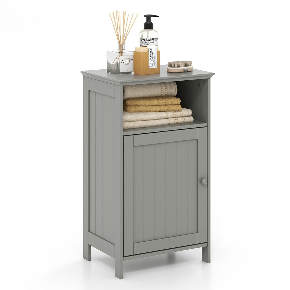 Bathroom Floor Storage Cabinet Side Table w/ Open Compartment & Adjustable Shelf