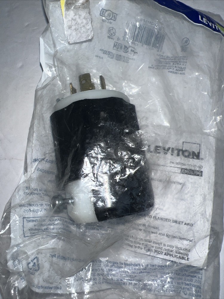 Leviton 021-02411-PB Locking Plug, Black/White New