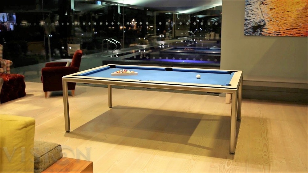 Silver 7' Modern Convertible Pool Billiard Table 'Ultra'; dining/desk/game table