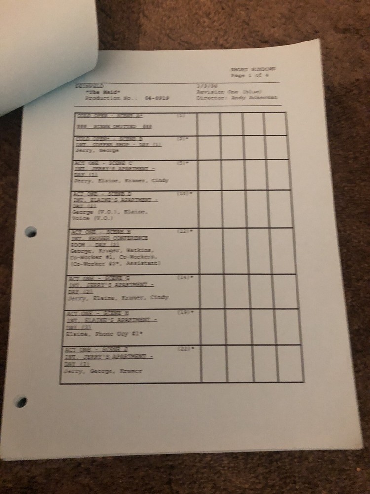 SEINFELD "THE MAID" ... Vintage Script