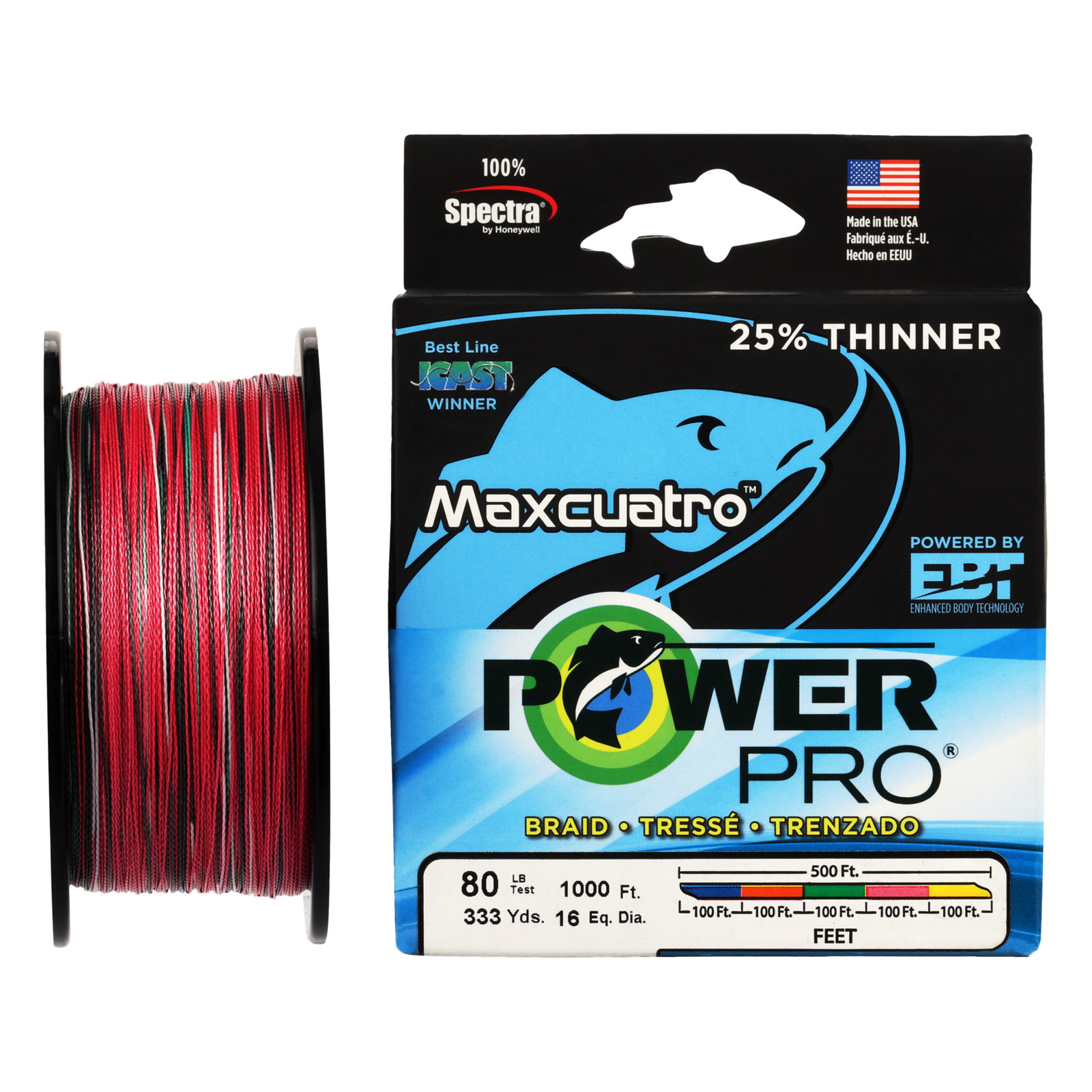 PowerPro MAXCUATRO METERED Braided Fishing Line - 5_Color - 80lb - 500yd/455m...
