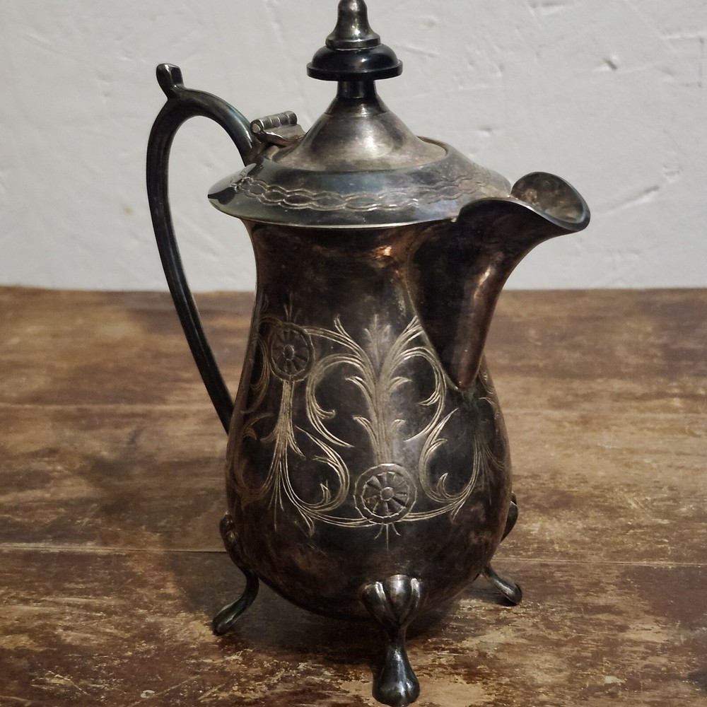 Vintage Individual Coffee Tea Pot EPNS India Etched Teapot Silverplate