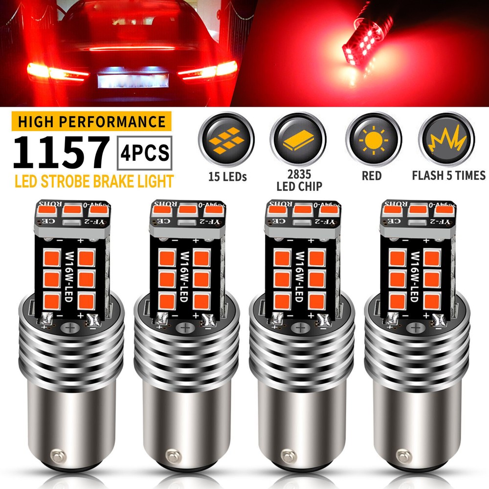 4PCS 1157 LED Red Strobe Flashing Blinking Brake Stop Tail Parking Light Bulbs