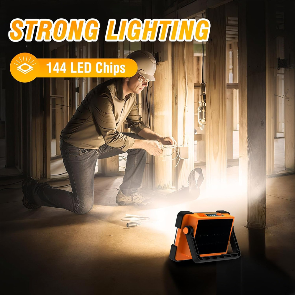 120W Solar Rechargeable Work Light, 144 LED 10000LM Led Work Light with 4 Modes,