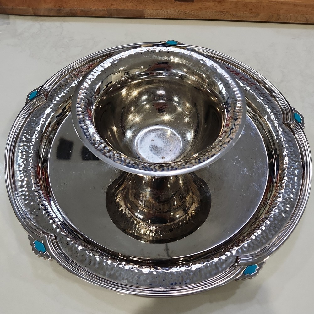 Vintage Oneida Style Silver Plate Chip & Dip Bowl Serving Platter Tray 12 1/2"