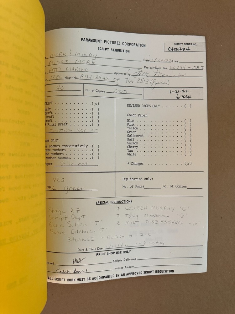 MORK AND MINDY Original Tv Show Shooting Script "Midas Mork"