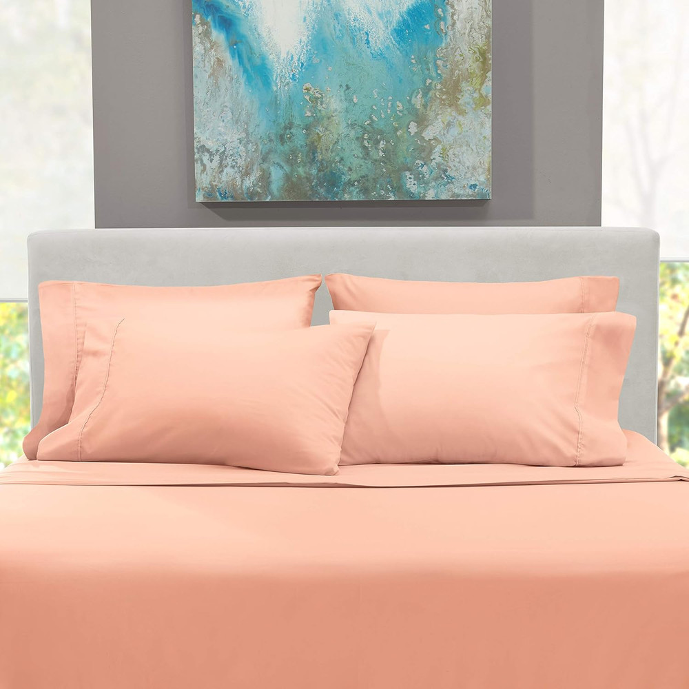 6Pc King Size Bed Linen Set - Extra Deep Pocket, Microfiber, Peach - Includes 4