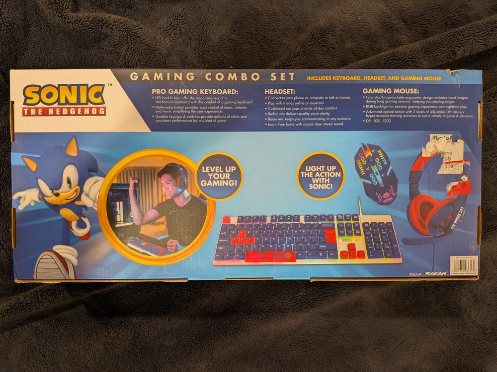 Sonic The Hedgehog Gaming Combo Set: Keyboard, Headset, Mouse NIB