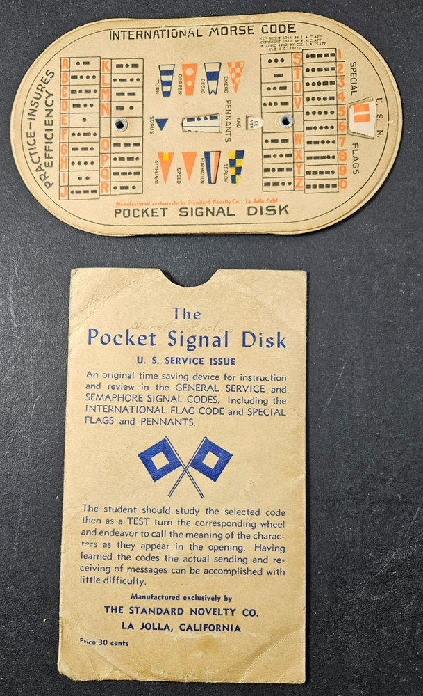 POCKET SIGNAL DISK, WWII U.S. SERVICE ISSUE, GENERAL SERVICE & SEMAPHORE, MORSE!