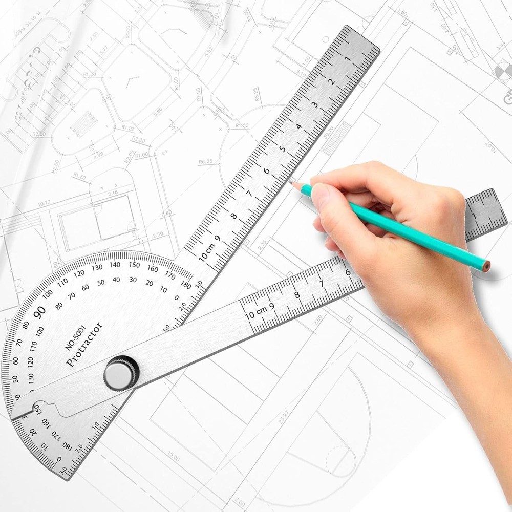 Stainless Steel Protractor 180 Degrees Two Arm Ruler Adjustable Angle Protrac...