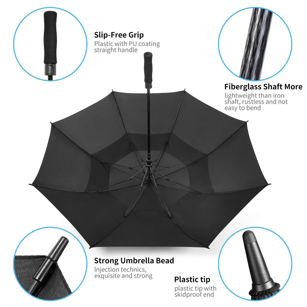 72 Inch Large Golf Umbrella Windproof Vented Double Canopy Auto Open